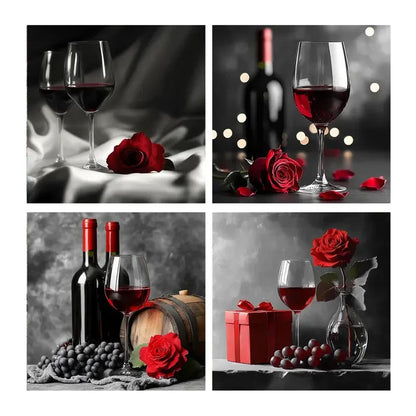 4pcs Dark Tones Paintings, Wine Bottle Wall Art Canvas Framed