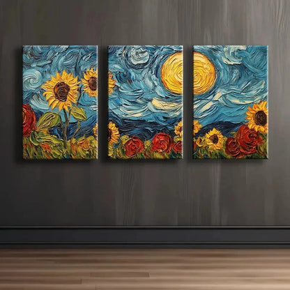 3pcs Sunflower Field Landscape Wall Art Set Canvas Framed 60x90cm - High Quality Print 100% Australian Made Wall Canvas Ready to Hang