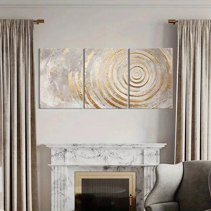 3pcs Abstract Art Golden Spirals Metallic Accents Metal Print Ready to Hang Art - Bella Home Decor