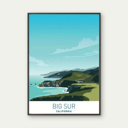 California Big Sur Coastal Landscape Vibrant Travel Poster Print Wall Art