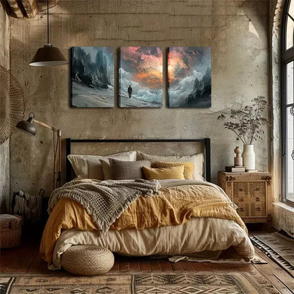 3pcs Mystical Mountain Landscape with Sunset Wall Art Set Wall Art Canvas Unframed - High Quality Print 100% Australian Made Wall Canvas
