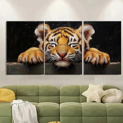 3pcs Tiger Cub Oil Painting Animals Wall Art Set Canvas Unframed – High Quality Print 100% Australian Made Wall Canvas - Bella Home Decor