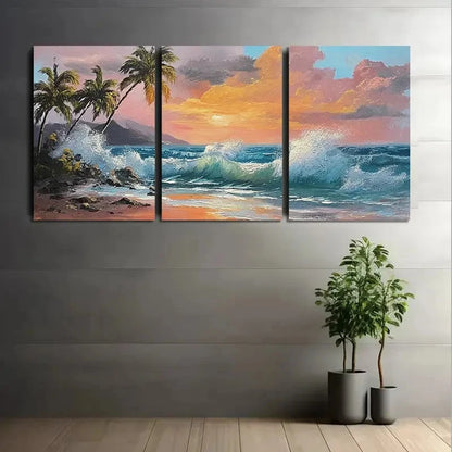 3pcs Hawaiian Beach Scene With Palm Trees Wall Art Set Canvas Framed 60x90cm - High Quality Print 100% Australian Made Wall Canvas Ready to Hang