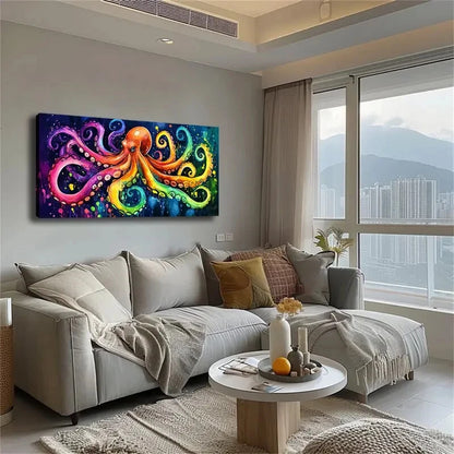 Rainbow Tones Octopus Modern Wall Art Canvas Office Home Room Framed 120x60cm - Bella Home Decor