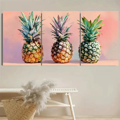 3pcs Pineapple Travel Print Wall Art Set Canvas Framed 60x90cm - High Quality Print 100% Australian Made Wall Canvas Ready to Hang