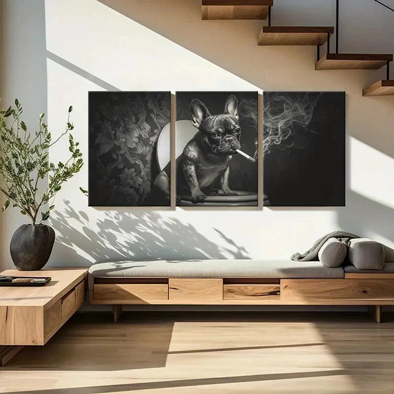 3pcs Artistic French Bulldog Smoking Cigarette Metal Print Ready to Hang Art - Bella Home Decor