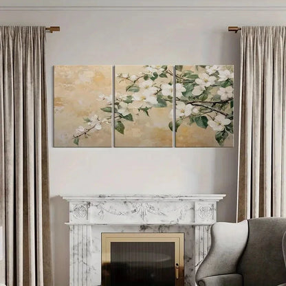 3pcs Artistic Floral Branches White Blossoms Metal Print Ready to Hang Art - Bella Home Decor