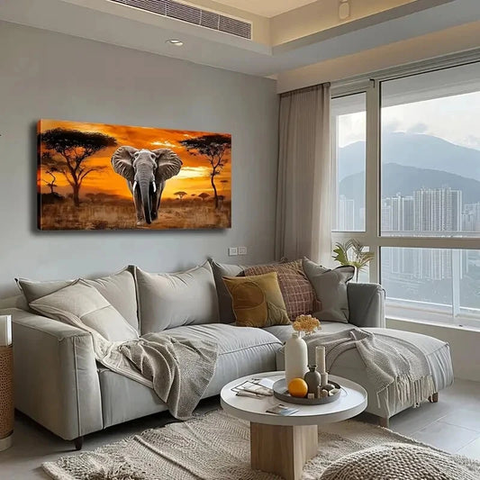 Brave Elephant Minimalist Wall Art Canvas Office Home Room Framed 120x60cm