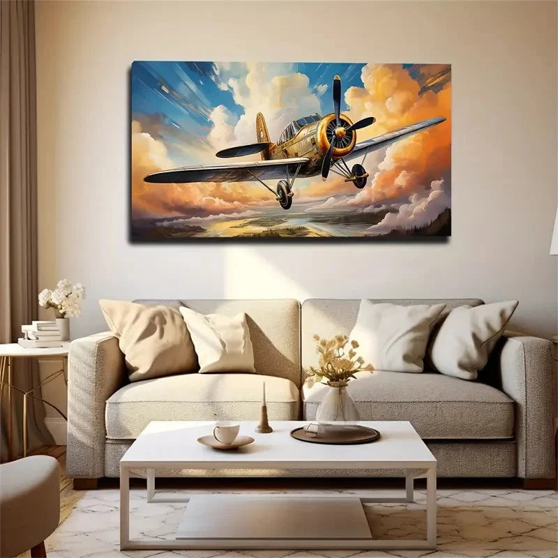 Industrial Era Aircraft Space Wall Art Canvas Office Home Room Framed 120x60cm