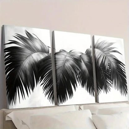 3pcs  Black & White Tropical Jungle Palm  BW  Wall Art Set Canvas Framed 50x70cm - High Quality Print 100% Australian Made Wall Canvas Ready to Hang - Bella Home Decor