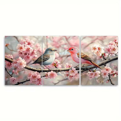 3pcs Pink Birds Cherry Blossom Butterflies Metal Print Ready to Hang Art - Bella Home Decor