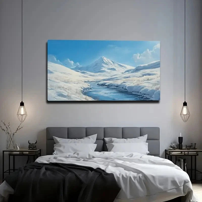 Frozen River with Snow-Covered Wall Art Canvas Office Home Room Framed 120x60cm