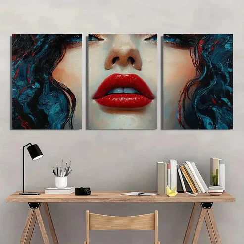 3pcs Red Lipstick Fine Whimsical Perfect Wall Art Canvas Unframed - High Quality Print 100% Australian Made Wall Canvas