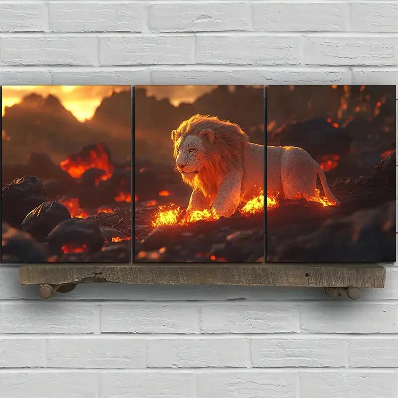 3pcs Running Lion Mural Animal Themed Metal Print Ready to Hang Art - Bella Home Decor