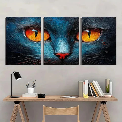 3pcs Abstract Cats Painting Orange Eyes Wall Art Canvas Unframed - High Quality Print 100% Australian Made Wall Canvas - Bella Home Decor