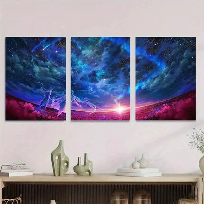 3pcs Starry Night Sky Vibrant Cosmic Scene Wall Art Set Canvas Framed 50x70cm - High Quality Print 100% Australian Made Wall Canvas Ready to Hang