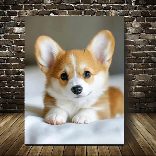 Beautiful Cute Corgi Suitable Painting 40x60cm Metal Print Ready to Hang - Bella Home Decor
