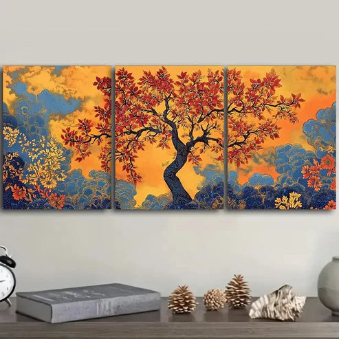 3pcs Yellow flowers, trees Wall Art Set Canvas Unframed - High Quality Print 100% Australian Made Wall Canvas