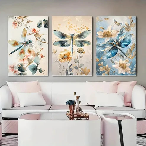 3pcs Vintage Style Dragonfly DFD Wall Art Set Canvas Unframed - High Quality Print 100% Australian Made Wall Canvas