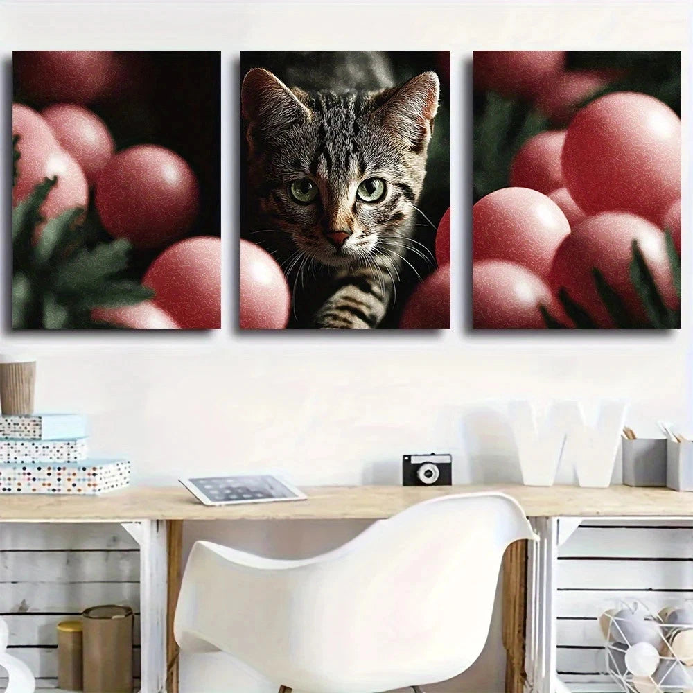 3pcs Charming Ocicat Kitten Green Eyes Metal Print Ready to Hang Art - Bella Home Decor