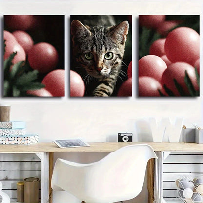 3pcs Charming Ocicat Kitten Green Eyes Metal Print Ready to Hang Art - Bella Home Decor