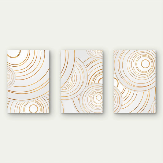 3pcs Gold Circular Line Art Modern Minimalist Wall Art Set Canvas Framed 50x70cm - High Quality Print 100% Australian Made Wall Canvas Ready to Hang