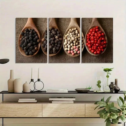 3pcs Four Types of Pepper on Kitchen Metal Print Ready to Hang Art - Bella Home Decor