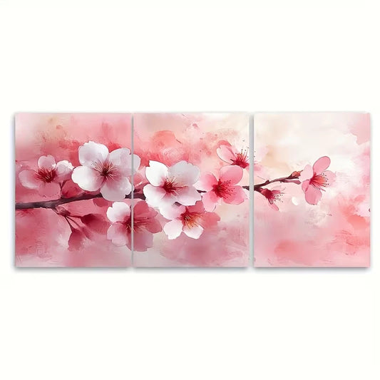 3pcs Soft Pink and White Sakura Blossom Watercolor Metal Print Ready to Hang Art