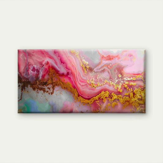 Pink And Gold Swirl Abstract Wall Art Canvas Office Home Room Framed 120x60cm