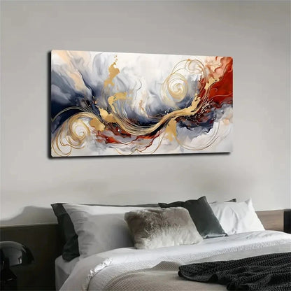 Vibrant Golden & Red Swirling Wall Art canvas office home room framed 120x60cm - Bella Home Decor