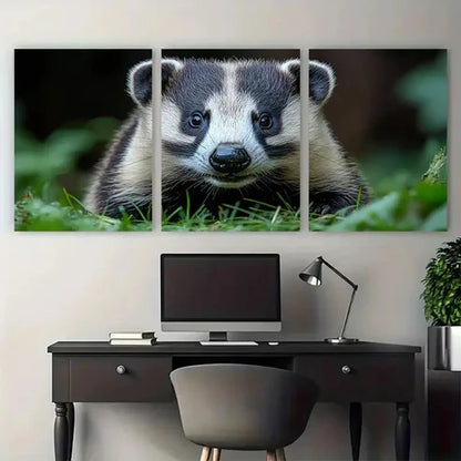 3pcs European Badger Cautiously Exploring Grassy Wall Art Canvas Unframed - High Quality Print 100% Australian Made Wall Canvas