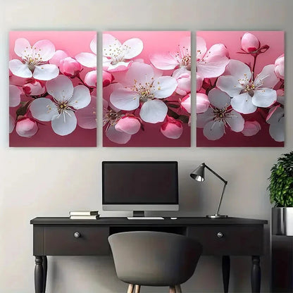 3pcs Delicate Pink White Blossom Bouquet Metal Print Ready to Hang Art - Bella Home Decor