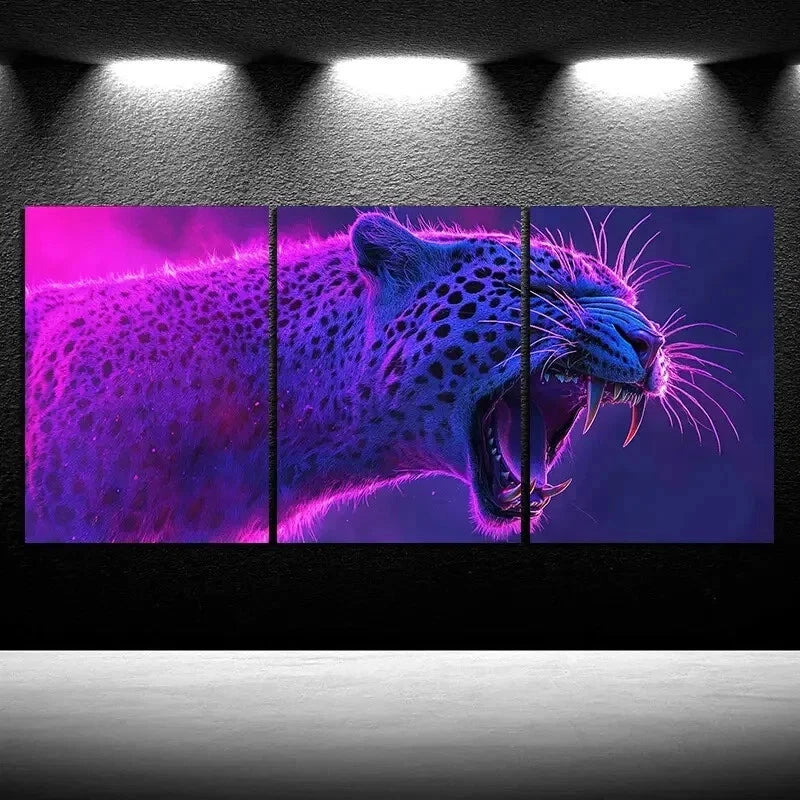 3pcs Stunning Purple Leopard Wall Art Set Canvas Framed 60x90cm - High Quality Print 100% Australian Made Wall Canvas Ready to Hang - Bella Home Decor