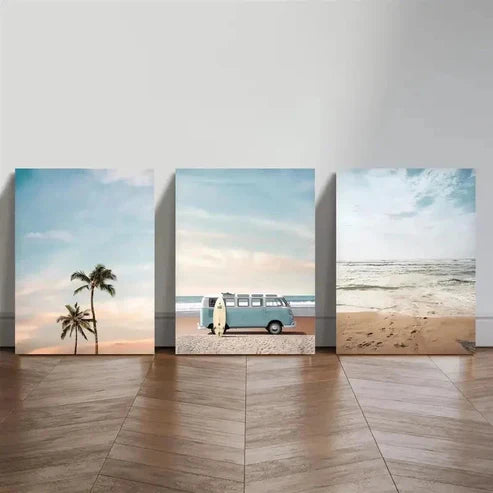 3pcs Turquoise Trucks Palm Trees  Wall Art Set Canvas Unframed - High Quality Print 100% Australian Made Wall Canvas