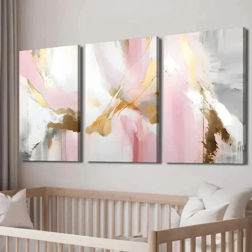3pcs Abstract Blush Pink and Golden Decor Wall Art Canvas Unframed - High Quality Print 100% Australian Made Wall Canvas - Bella Home Decor