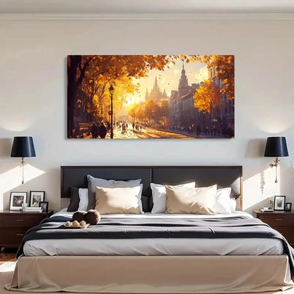 Autumn Cityscape Vibrant Yellow Wall Art Canvas Office Home Room Framed 120x60cm