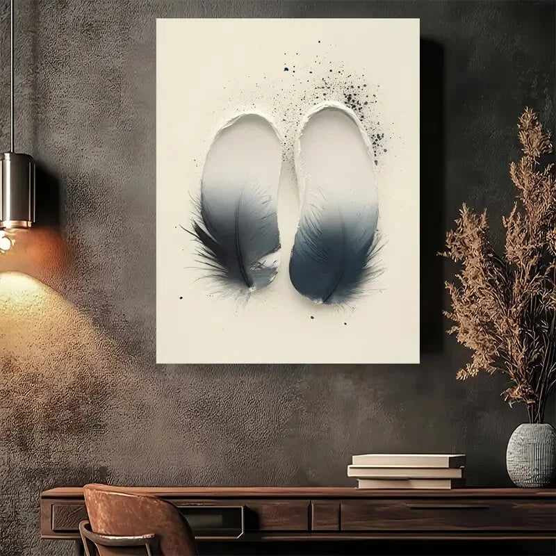 Beautiful Modern Abstract Feather Painting 40x60cm Metal Print Ready to Hang - Bella Home Decor