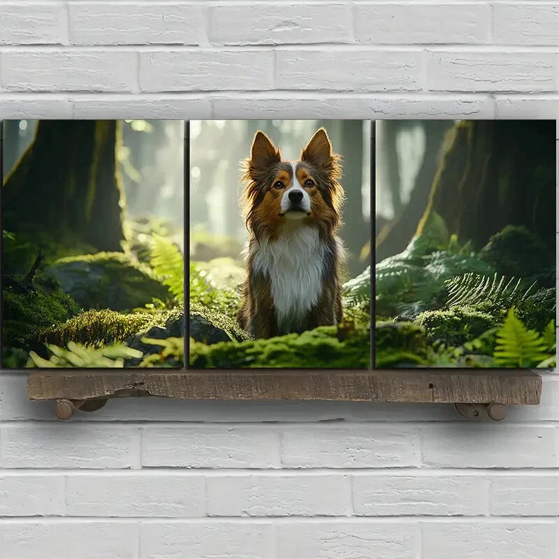 3pcs Dogs in The Forest Green Leaves Metal Print Ready to Hang Art - Bella Home Decor