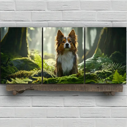 3pcs Dogs in The Forest Green Leaves Metal Print Ready to Hang Art - Bella Home Decor