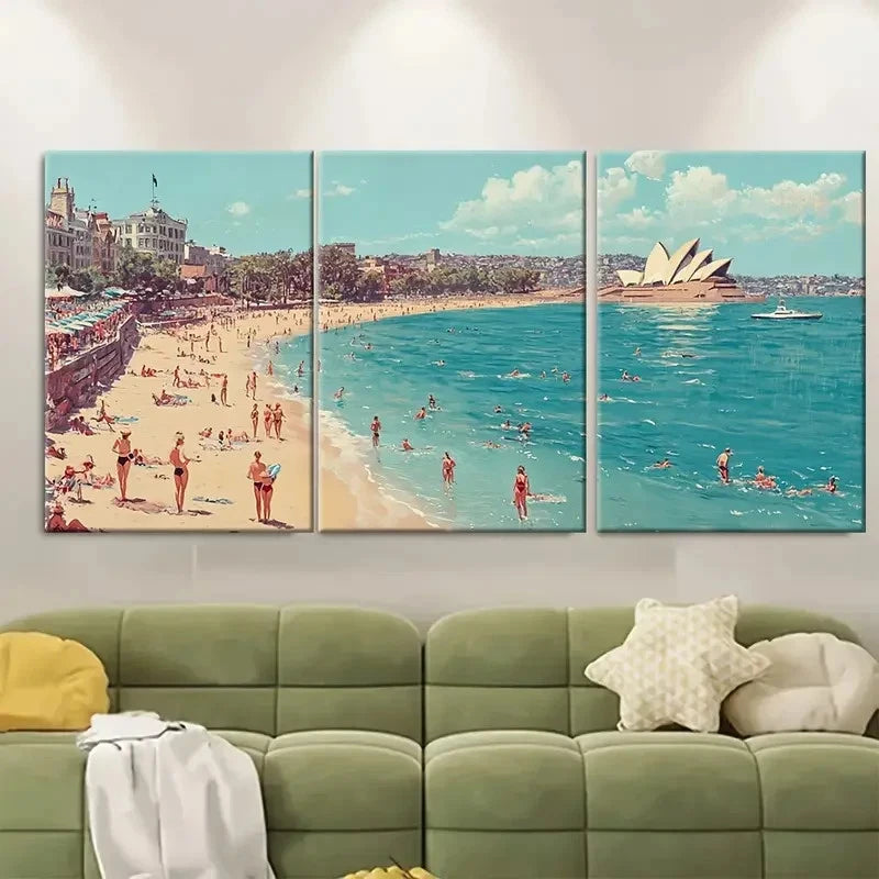 3pcs Sydney Opera House And Harbour Bridge Wall Art Set Canvas Framed 60x90cm - High Quality Print 100% Australian Made Wall Canvas Ready to Hang