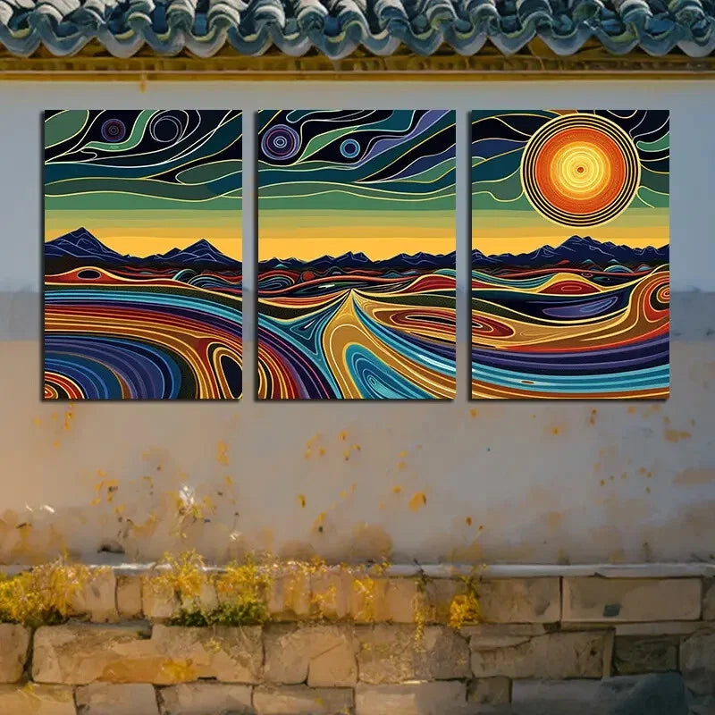 3pcs Vibrant Mountains and Sunset Design Metal Print Ready to Hang Art - Bella Home Decor