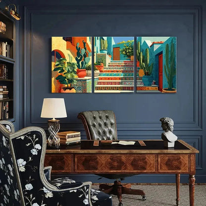 3pcs Vibrant Mediterranean Staircase Art Metal Print Ready to Hang Art - Bella Home Decor