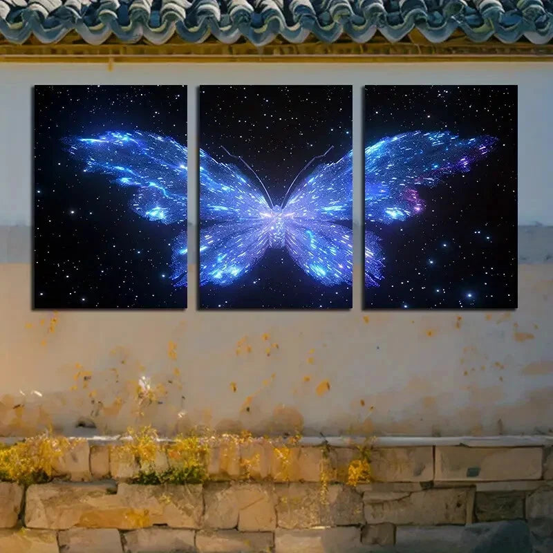 3pcs Vibrant Butterfly Nebula Design Metal Print Ready to Hang Art - Bella Home Decor