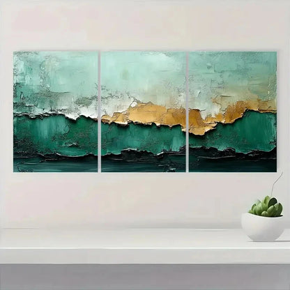 3pcs Abstract Green & Grey Minimalist Wabi Sabi Metal Print Ready to Hang Art - Bella Home Decor
