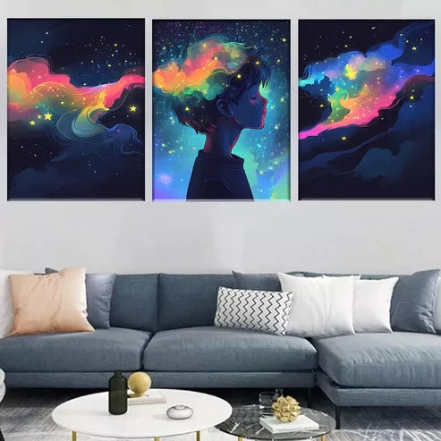 3pcs Colorful Abstract Dreamy Starry Sky Wall Art Set Canvas Unframed - High Quality Print 100% Australian Made Wall Canvas - Bella Home Decor