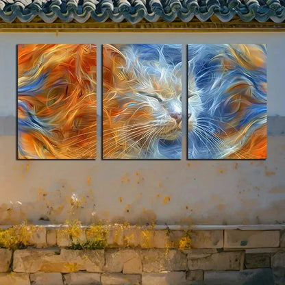3pcs Vibrant cat Abstract Illustration Metal Print Ready to Hang Art - Bella Home Decor