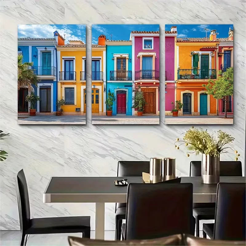 3pcs Villajoyosa Cityscape Metal Print Ready to Hang Art