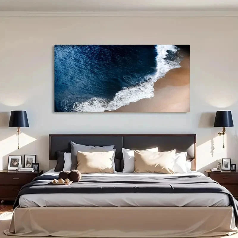 Blue Ocean Waves Natural Décor Wall Art Canvas Office Home Room Framed 120x60cm - Bella Home Decor