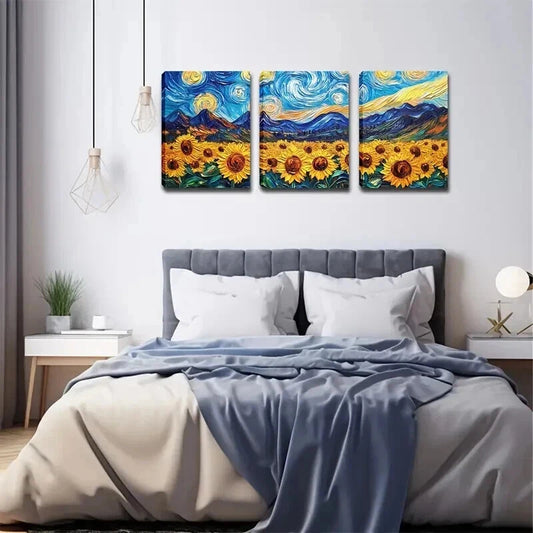 3pcs Vibrant Sunflower Minimalist Décor Perfect Wall Art Set Canvas Framed 60x90cm - High Quality Print 100% Australian Made Wall Canvas Ready to Hang