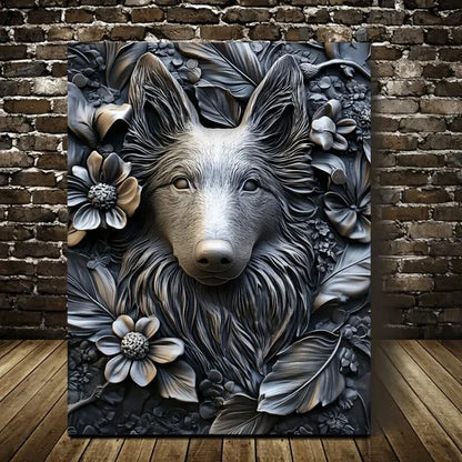 Featuring a Collie Among Blooming Flowers Painting 40x60cm Metal Print Ready to Hang - Bella Home Decor